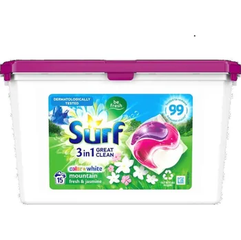 Kapsle na praní Surf Color + White Mountain Fresh & Jasmine kapsle na praní 15 ks