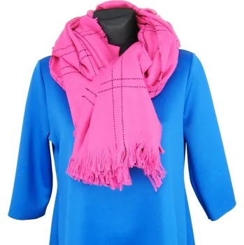 Šála Dámská šála růžová károvaná (Podzimní šál s třásněmi)