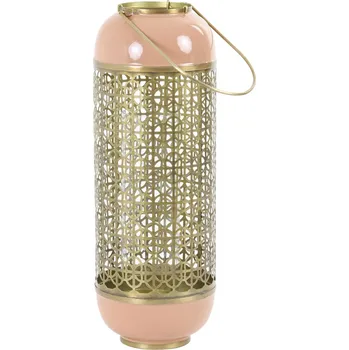 Svícen Růžovo-zlatá kovová lucerna Rohit rose - Ø 16*44 cm