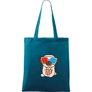 Mops a 3D brýle - Taška bavlněná - 42 x 38 cm ( Petrolejová )