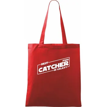 Nákupní taška Rybaření - Best fish catcher in galaxy - Taška bavlněná - 42 x 38 cm ( Červená )