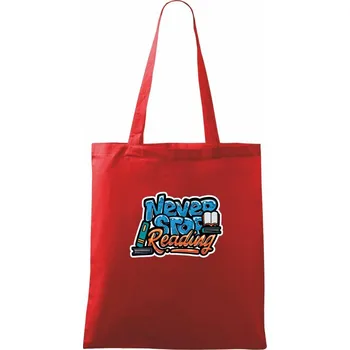 Nákupní taška Never stop reading - Taška bavlněná - 42 x 38 cm ( Červená )