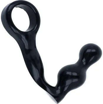 Návlek na penis LOLO anální kolík s kroužkem na penis černý - průměr 4 cm