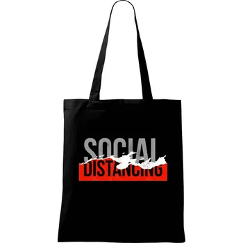 Nákupní taška Corona social distancing nápis - Taška bavlněná - 42 x 38 cm ( Černá )