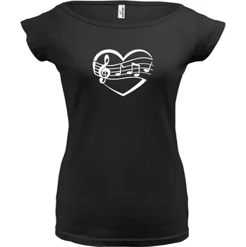 Dámské tričko NOTY V SRDCI (černé, bílý potisk) dámské velikost L (Dámské tričko s potiskem)