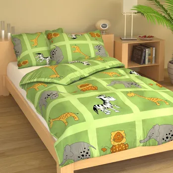 Povlečení Dětské krepové povlečení Zoo tmavě zelené Uzávěr: Mandlovací knoflík