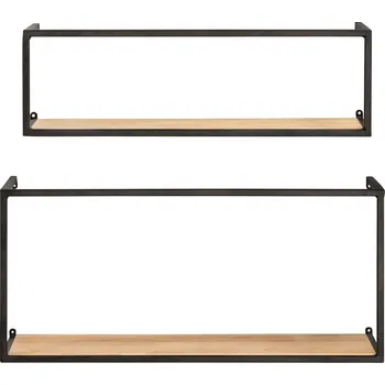 police Sada 2 borovicových polic s černou kovovou konstrukcí Wenko Pieces, délka 55 cm ID_1416453