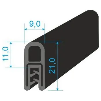 Těsnění do okna a dveří 00547021 U-PIRELI s kovovou výztuží s horním těsněním, 60°Sh, U-EPDM, bříško-EPDM