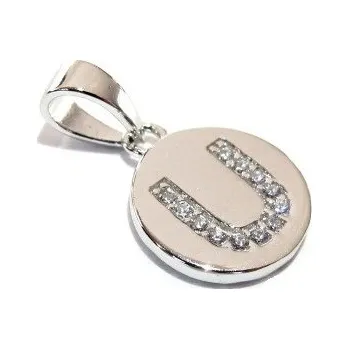 Přívěsek Stříbrný přívěšek písmenko "U" v kolečku se zirkony Rhodium Stříbro 925/1000