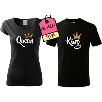 Párová trička král a královna king - queen Dámská velikost: 2XL, Pánská velikost: 4XL, Barva: Černá