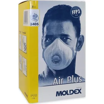 respirátor Respirátor Moldex AIR Plus 3405 - FFP3 R D tvarovaný s ventilkem 5 ks (Respirátor FFP3 Moldex s ventexovým výdechovým ventilkem, přizpůsobí se automaticky na tvar obličeje (lze jej navíc tvarovat) - není nutná nosní svorka. Testováno a certifikováno podle