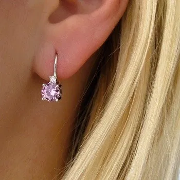 Náušnice Stříbrné náušnice s růžovým zirkonem 16mm Rhodium Stříbro 925/1000