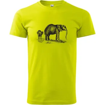 Slonice a slůně kreslené - Klasické pánské triko vyšší gramáže - 2XL ( Limetková )