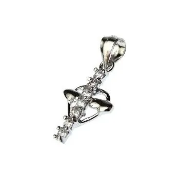 Přívěsek Stříbrný přívěšek křížek se srdíčkem 20mm se zirkony Rhodium Stříbro 925/1000