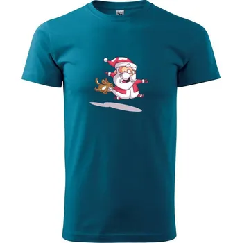 Pánská móda Santa se zakousnutým psem - Klasické pánské triko vyšší gramáže - XS ( Petrolejová )