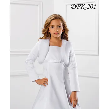 Dívčí šaty Dětský svatební kožíšek se saténovými rukávy DFK-201 Barva: bílá, Vybraná velikost: velikost 158