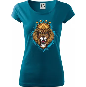 Dámské tričko Lev kreslený s korunou - Dámské triko Pure - 3XL ( Petrolejová )