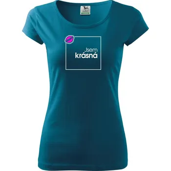 Dámské tričko Jsem krásná ve čtverci - Dámské triko Pure - XS ( Petrolejová )