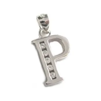 Přívěsek Stříbrný přívěšek písmeno "P" se zirkony Rhodium Stříbro 925/1000