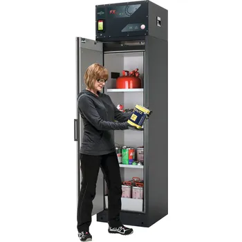 Protipožární skříň asecos Custos typ A-63-L, s oběhovým filtrem, dveře šedé, 3 vložné police