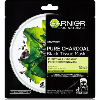 Pleťová maska Garnier Skin Naturals Pure Charcoal černá textilní maska s extraktem z mořských řas 28 g