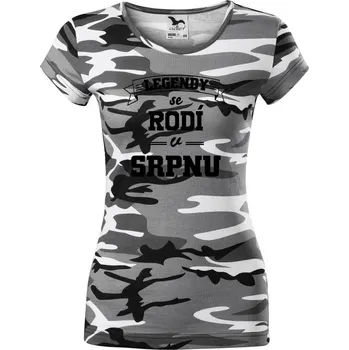 Dámské tričko Legendy se rodí v srpnu - Dámské maskáčové triko - 2XL ( Šedý maskáč )