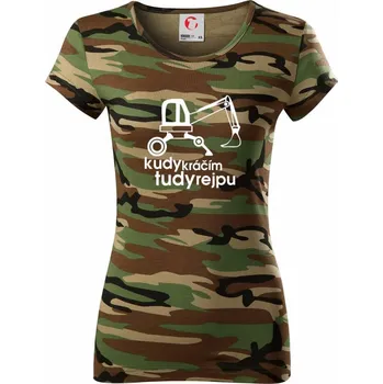 Dámské tričko Kudy kráčím tudy rejpu - kráčivý bagr - Dámské maskáčové triko - XS ( Hnědý maskáč )