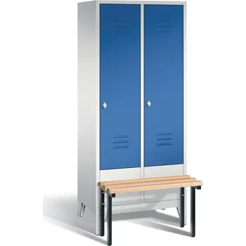 Šatní skříň Šatní skříň typ Cabo s lavičkou, 2 oddíly, š 810, v 1850, h 500/815 mm, šedo-modrá