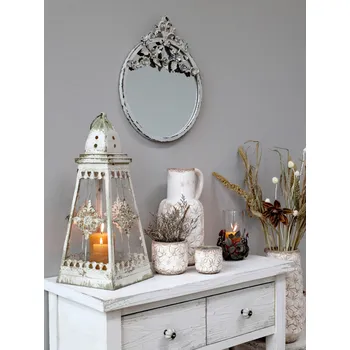 Zrcadlo Krémové vintage nástěnné zrcadlo s květy Satien - Ø 32*3*40 cm