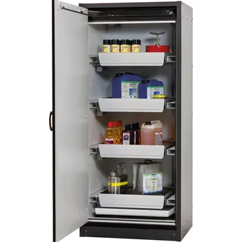 Protipožární skříň na nebezpečné látky asecos Basis-Line typ 30-94L, antracit-žlutá, 4 ks vany