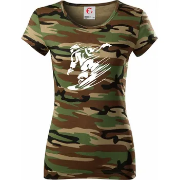 Dámské tričko Rychlý snowboardista - Dámské maskáčové triko - XS ( Hnědý maskáč )