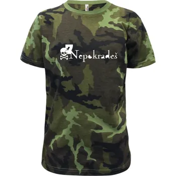 Desatero přikázání - 7. Nepokradeš - Dětské maskáčové triko - 122 cm/6 let ( Zelený maskáč )