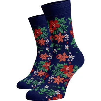 Dámské ponožky Veselé ponožky Květiny Tmavě modrá Bavlna 39-41
