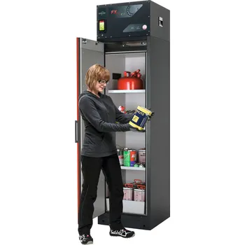 Protipožární skříň asecos Custos typ A-63-L, s oběhovým filtrem, dveře červené, 3 vložné police