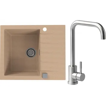 Granitový dřez Set Alveus (dřez Cadit 10 Beige 55 + baterie Angle Kartáčovaná ocel) SETA22016