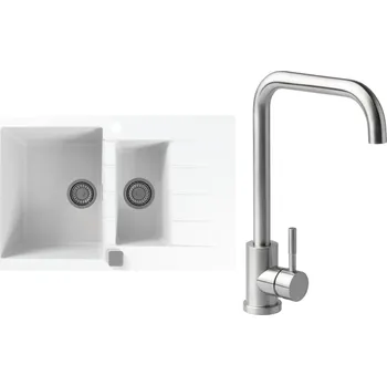 Granitový dřez Set Alveus (dřez Cadit 70 White 11 + baterie Angle Kartáčovaná ocel) SETA22071