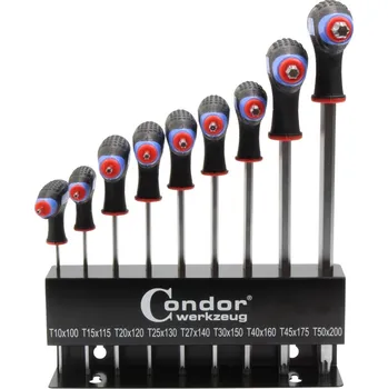 Ruční nářadí Condor klíče zástrčné Torx T10 - T50, T-rukojeť, sada 9 dílů - 100-02508