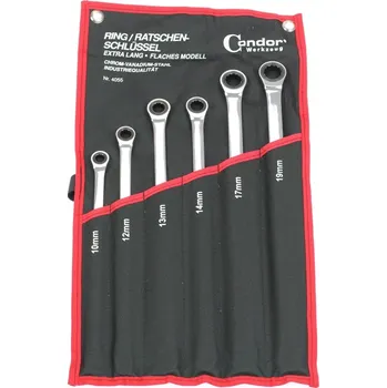 Ruční nářadí Condor klíče očkové ráčnové 10 - 19 mm, prodloužené, sada 6 dílů, v textilním obalu - 100-02021