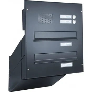Poštovní schránka 2x poštovní schránka D-041 k zazdění do sloupku + čelní deska s 2x zvonkem a HM ABB - lakovaná - RAL 7016 MAT. - ANTRACIT