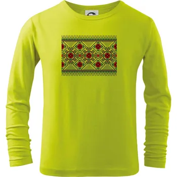Dětská móda Ukrajinský vzor - Červeno Zelený - Triko dětské Long Sleeve - 134 cm/8 let ( Limetková )