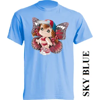 Dívčí tričko detske-levne-bavlnene-tricko-potisk-motylek Barva: Sky blue - nebesky modrá, velikost: 104