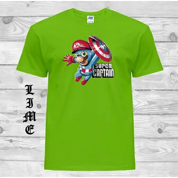 Chlapecké tričko detske-levne-bavlnene-tricko-potisk-kapitan-Mario Barva: Lime - limetková, velikost: 104