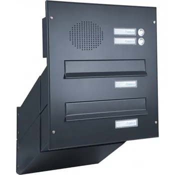 Železářství 2x poštovní schránka D-041 k zazdění do sloupku + čelní deska s 2x zvonkem a HM URMET - lakovaná - RAL 9005 MAT. - ČERNÁ