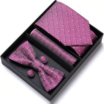 Kravata Set Penny Kravata | Motýlek | Manžetové knoflíčky | Kapesníček Růžový Růžová
