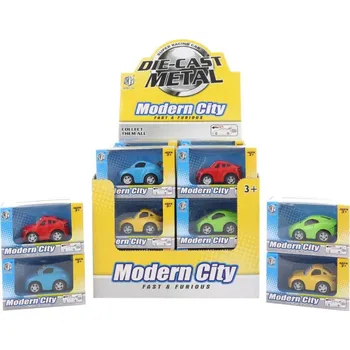 autodráha Autíčko kovové s očima 6cm zpětný chod 4 barvy v krabici