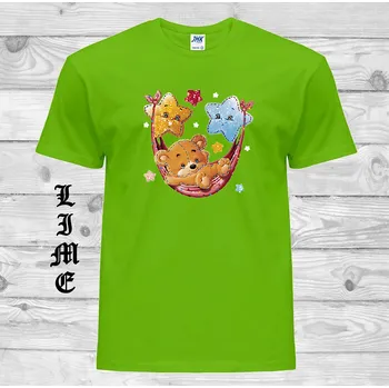 detske-levne-bavlnene-tricko-potisk-medvidek-hvězdy Barva: Lime - limetková, velikost: 116