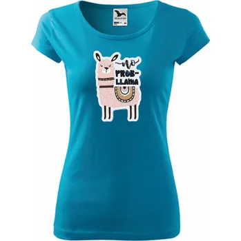 ON-DESIGN Dámské tričko s NO PROB-LLAMA 2 Velikost: M, Barva: tyrkysová