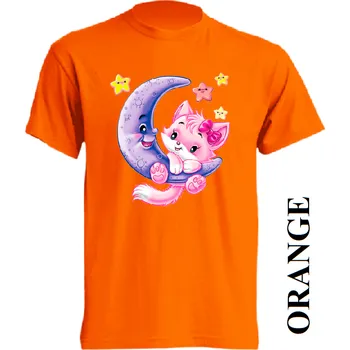 detske-levne-bavlnene-tricko-potisk-mesic-kocicka Barva: Orange - oranžová, velikost: 116