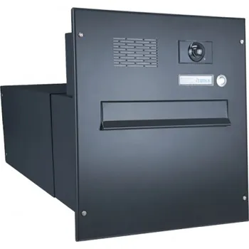 Železářství 1x poštovní schránka B-242 k zazdění do sloupku + čelní deska s 1x zvonkem a kamerou ABB - lakovaná - RAL 9005 MAT. - ČERNÁ