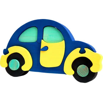Dřevěná hračka Fauna Dřevěné vkládací puzzle z masivu auto modré brouk